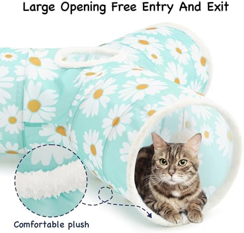 Tempcore Cat Tunnel, 3-Way Collapsible Toy for Indoor Cats, Daisy Blue