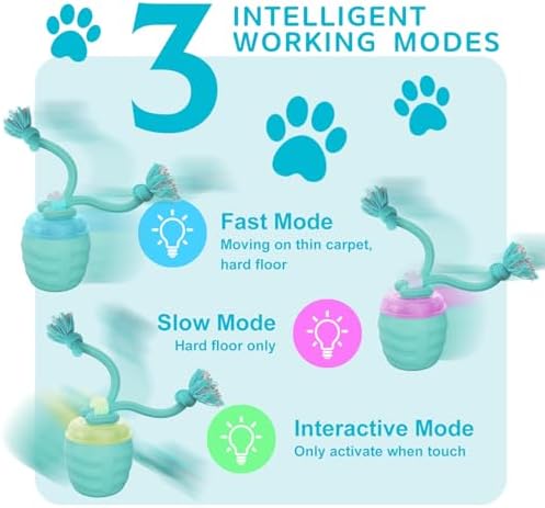 Interactive Dog Toy, [Newly Upgraded] Motion Activated Rolling Squeaky Ball for Medium/Large Dogs, Automatic Moving Dogs Ball for Boredom, USB Rechargeable(Cyan)