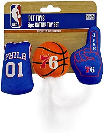 BEST PLUSH NBA 76ERS Cat Toys - 3pc Set: Jersey, Basketball & #1 Fan. Filled with Fresh Catnip. Beautiful Team Logos