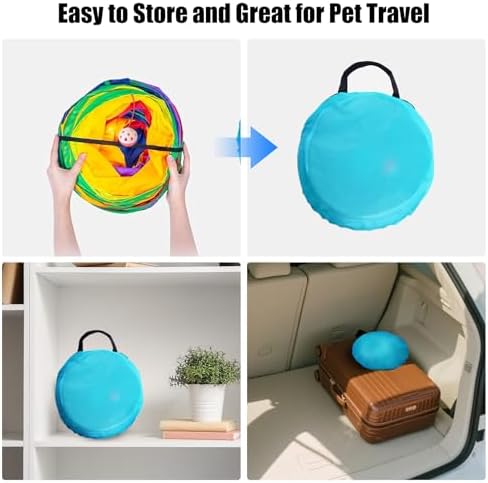 Bemodst S-Type Cat Tunnel, 2 Way/3 Way/4 Way/5 Way Collapsible S-Shape Small Animal Tubes Kitty Tunnels Interactive Maze House Toy with Storage Bag for Kitten Puppy Rabbit Guinea Pig (Rainbow-5 Way)