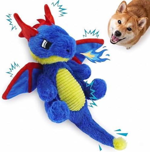 Original Blue Dinosaur Dog Toy - Soft Dog Toys Plush for Small Medium Large Dogs（13.78''） - Cute Dog Squeak Toys with 5 Crinckle Papers & 2 Squeakers