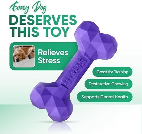 Natural Rubber Dog Toys for Small Dogs & Puppies - Durable Dental Dog Bone Toy for Indoor & Outdoor Play - Interactive Tough Teething Toy for Boredom Relief - For 25 lbs Small Dogs (Purple)