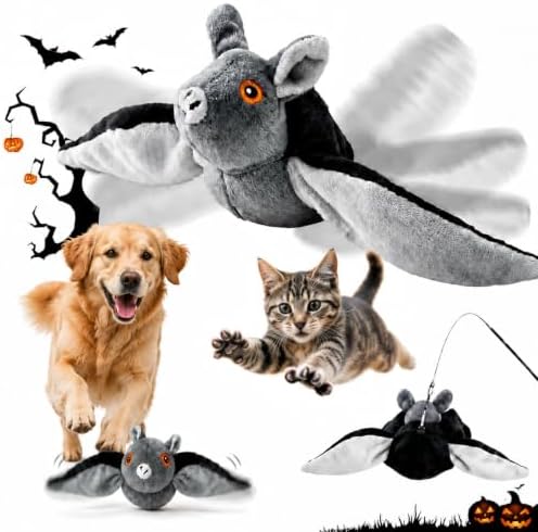 Flying Bat Dog Toy, Flying Bat Toy for Dogs, Flapping Bird Interactive Cat Toy, Cute Flapping Wings Electric Teasing Cat/Dog Toy, Hanging and Ground Play