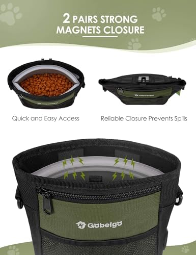 Gobeigo 4 Cup Dog Treat Pouch with Silicone Insert Bag& Clicker(Army Green)