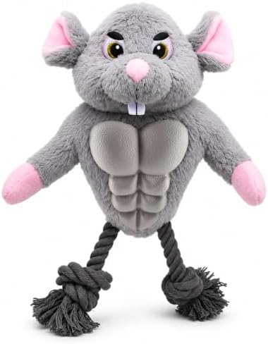 Funny Muscle Mouse Dog Toy with Squeaky Rubber Chest & Rope Legs, Interactive Plush Toy for Medium to Large Dogs, Multi-Texture Toy for Tug, Toss & Supervised Play