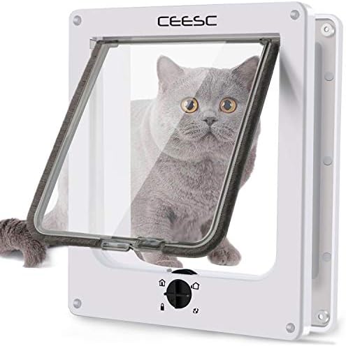 CEESC X-Large Cat Door for Interior/Exterior, for Pets <24.8", White | Rotary 4-Way Lock, Weatherproof, Fits doors 1.26-2.14", Adjustable tunnel depth, Upgraded version