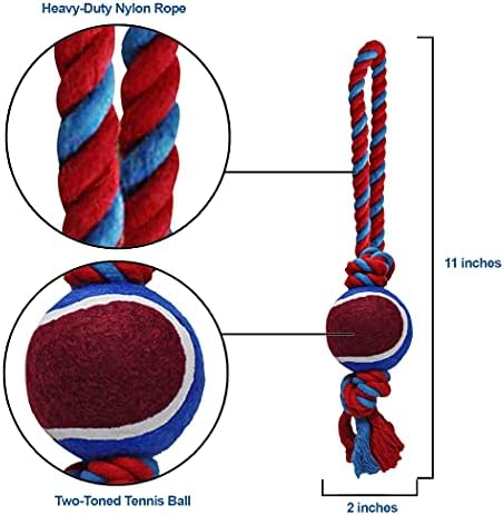 Dog Rope Toy with Tennis Ball (11”) – 1-Pack Blue