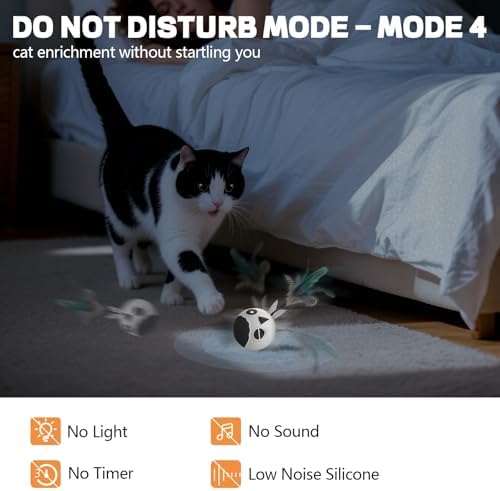 Cat Ball Toy, Upgraded Smart Motion Sensor Moving Ball with 3 Speed Modes & 4 Sounds, Interactive Toy for Indoor Cats, Motion Activated, Chirping Light, 2 Feather Tails(White)