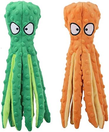 CPYOSN 2 Pack Octopus Dog Toys, No Stuffing Squeaky Crinkle Plush Chew Toys
