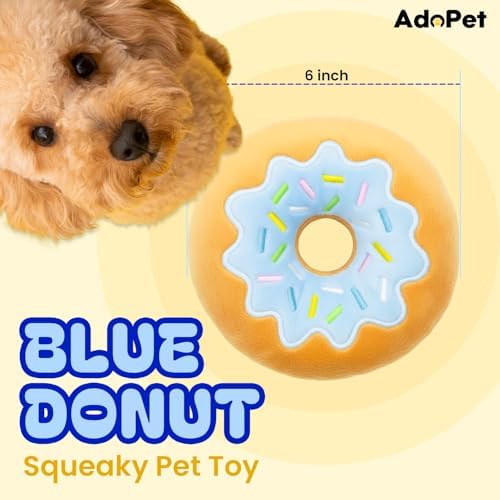 Blue Donut Squeaky Dog Toy – 6 Inch Soft Plush Toy with Built-in Squeaker, Cute Donut Design for Chew, Fetch & Interactive Play for Small to Medium Dogs