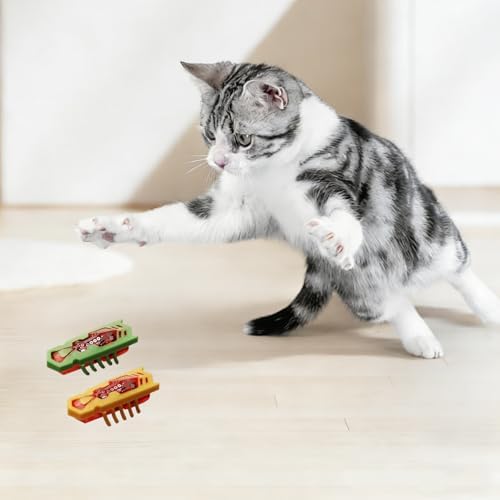XCZAP Cat Electric Toy Bug – Automatic Rolling Interactive Cat Toy(2-Pack) (LS-Green Yellow)