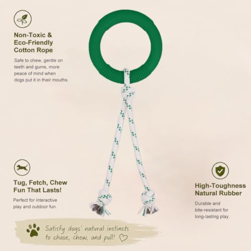 Green Sheep Natural Rubber Dog Chew Toy, Interactive Ring Rope Dog Toy for Tug of War, Durable Dog Toy with Recycled Cotton Rope for Medium to Large Dogs,Green