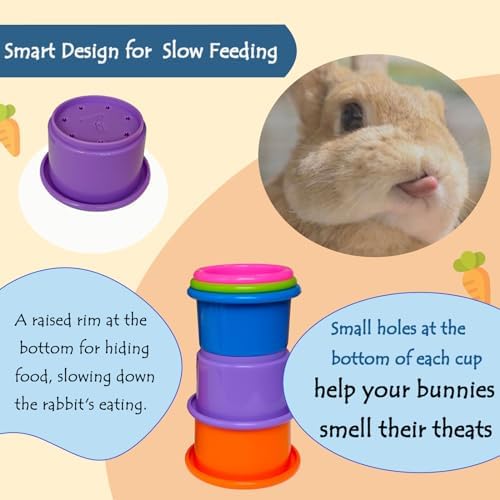 8 Pcs Stacking Cups for Rabbits Guinea Pig - Safe Reusable Bunny Toys Rabbit Toys in Different Sizes, Durable Rainbow Colored Nesting Toys for Bunny Small Animals Hiding Food and Playing