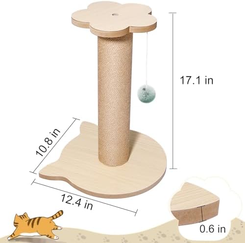 18” Tall Cat Tree for Kittens, Jute Scratching Post with Hanging Ball for Kitten & Adult Cats, Small Cat Tower with Toys, Pets Activity Tree Indoor