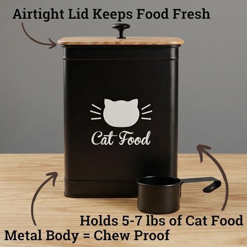 Cat Food Container with Scoop 5-7 lb (25 Cup), with Airtight Bamboo Lid