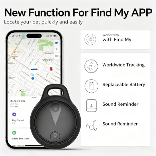 GPS Tracker for Dogs & Cats, Smart Pet Tracker, iOS Compatible Pet Locator, Lightweight Collar Tracking Tag with Protective Holder, No Monthly Fee
