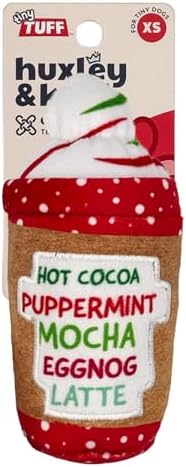 Huxley & Kent Funny Dog Toy w/Squeaker – Holiday Power Plush Squeaky Dog Toys for Small Dogs – Durable Small Stuffed Animal for Indoor Play & Fetch - Tiny Tuff Latte My Way