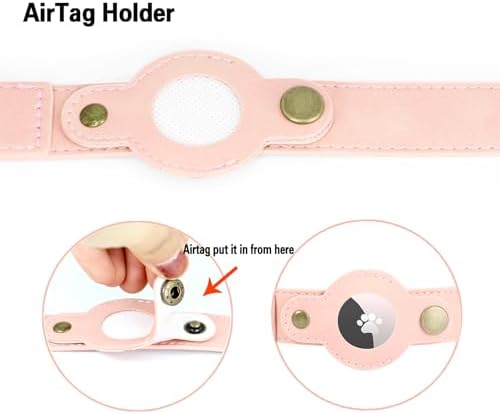 Airtag Dog Collar,PU Leather Collar with Airtag Holder for Large Dogs(Pink)