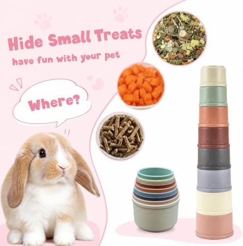 8 Pcs Stacking Cups for Small Pets, Colorful Bunny Toys with Hiding Food