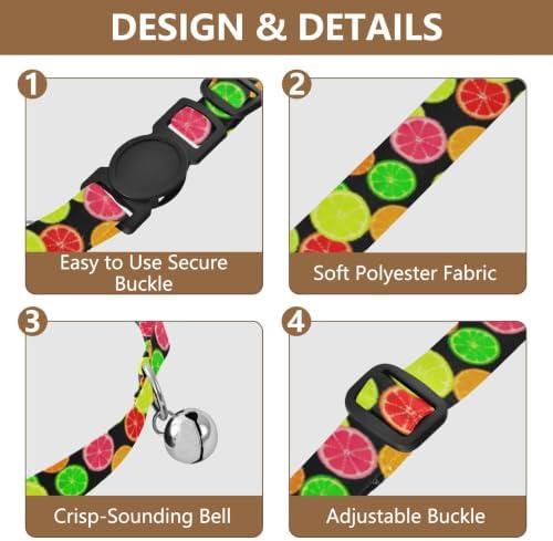 2 Pack Cat Collar Colorful Citrus Fruit Slices Kitten Bell Collar, Adjustable Length 10.6" to 17.1"