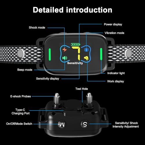 Dog Bark Collar, Takilar Rechargeable Bark Collar for Dogs, Smart Anti Barking Training Collar with 7 Adjustable Sensitivity and 9 Shock Intensity, Bark Shock Collar with Beep Vibration Shock (Navy)