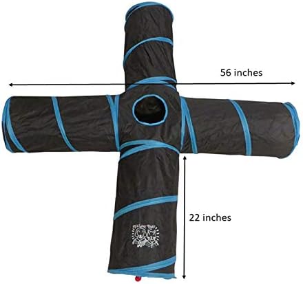 Feline Ruff Premium 4 Way Cat Tunnel. Extra Large 12 Inch Diameter and Extra Long. A Big Collapsible Play Toy. Wide Pet Tunnel Tube for Rabbits, Kittens, Large Cats, and Dogs.