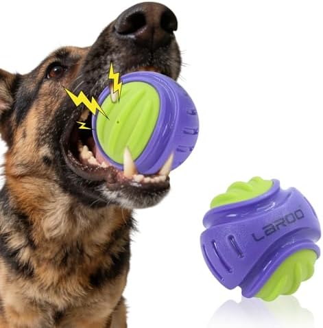 Dog Toy Ball, Indestructible Squeaky Ball for Aggressive Chewers, 3" TPR Rubber Clean Teeth, Relieve Anxiety & Boredom, Interactive Fetch Toy for Medium Large Dogs, Pools &Outdoor Play (Purple)