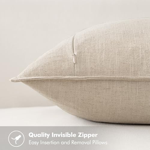 MIULEE Neutral Cream/Gray Boho Linen Pillow Covers 18x18 Inch Pack of 4 | Natural Decorative Throw Pillow Covers, Soft Farmhouse Couch Pillowcases, Modern Home Decors for Living Room Bed Sofa