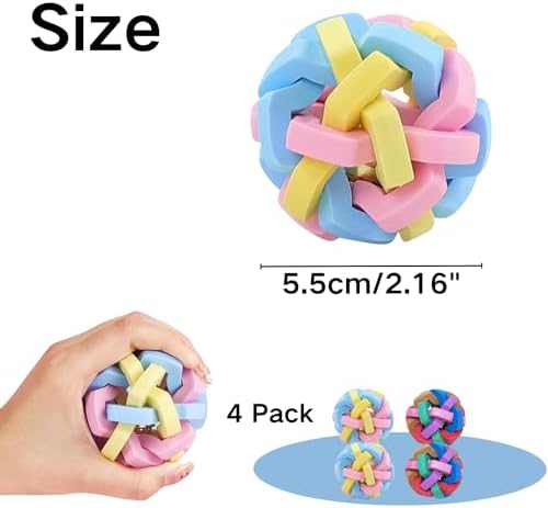4 Pack Ferret Toys Ball Set, Rubber Scratch Chew Toys with Built-in Bell Soft Colorful Balls Grinding Wiggle Ball Interactive Sound Toy Exercise Teeth for Ferret Cat Kittens