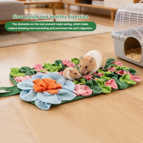 Rabbit Foraging Mat, 18"x10" Snuffle Feeding Mat for Rabbits Guinea Pigs Chinchillas, Pet Feed Game Slow Eat for Small Animals Interactive Puzzle Feed Mat, Washable,Fun Design