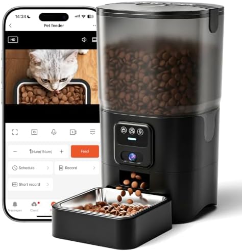 PAPIFEED Automatic Cat Feeder with Camera, 1080P HD & Night Vision, 5G WiFi Timed Cat Feeder with App, 6L Cat Food Dispenser for Dry Food, 2-Way Audio Smart Pet Feeder for Dog, 1-10 Meals/Day