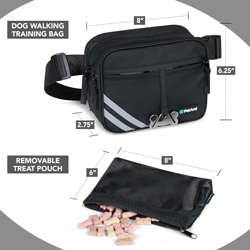 PetAmi Dog Walking Bag, 3-in-1 Crossbody Fanny Pack Treat Pouch, Black