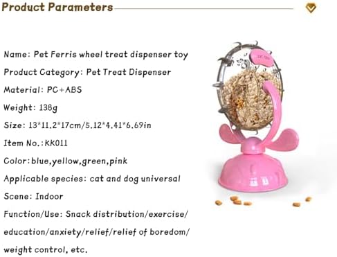 KAYNO Pet, Cat and Dog Treat Dispenser Toy, 360° Rotating Ferris Wheel Pet Treat Dispenser Toy, Pet Indoor Interactive Puzzle Toy. (Pink)