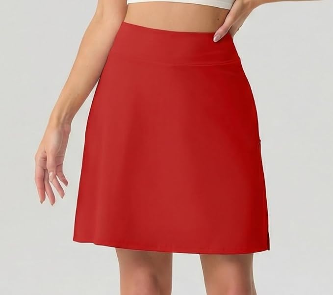 PrinStory 19" Tennis Skirt for Women Athletic Skort with Zipper Pockets | Workout Skort, Built-in Shorts, High Waisted, Split Hem, Knee Lentgh, Golf, Pickleball, Sports