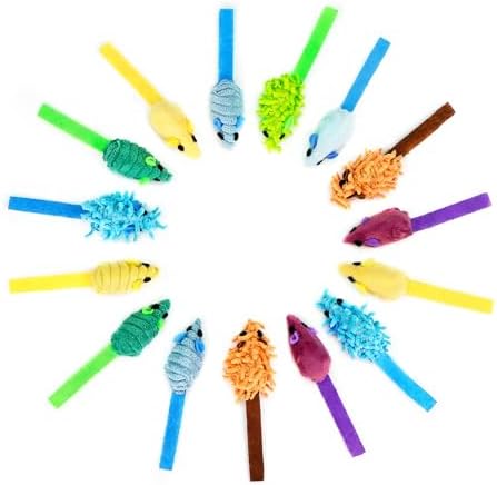 CHIWAVA 27PCS 2" Striped Shaggy Cat Toy Mice with Rattle Assorted Mouse
