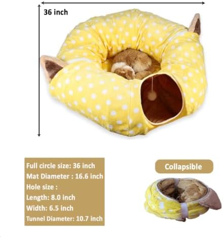 AUOON Cat Donut Tunnel with Bed for Kitten Puppy Rabbit Ferret, Yellow