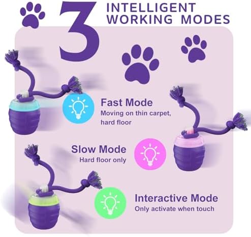 Interactive Dog Toy, [Newly Upgraded] Motion Activated Rolling Squeaky Ball for Medium/Large Dogs, Automatic Moving Dogs Ball for Boredom, USB Rechargeable(Purple)