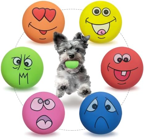 Latex Dog Chewing Squeaky Ball Toys Face Fetch Play Toy for Puppy Small Medium Pets Dog Toys (6 PCS)