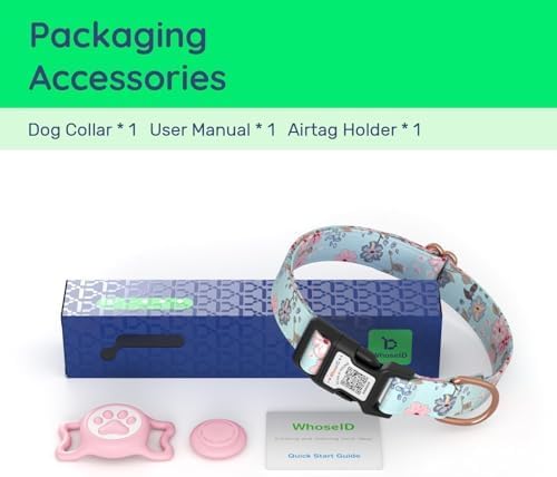Airtag Dog Collar,with Waterproof airtag Holder，Original Stylish Cute Pattern Design.QR Code ID Buckle，Comfortable Soft Cotton for Small Medium Large Dogs
