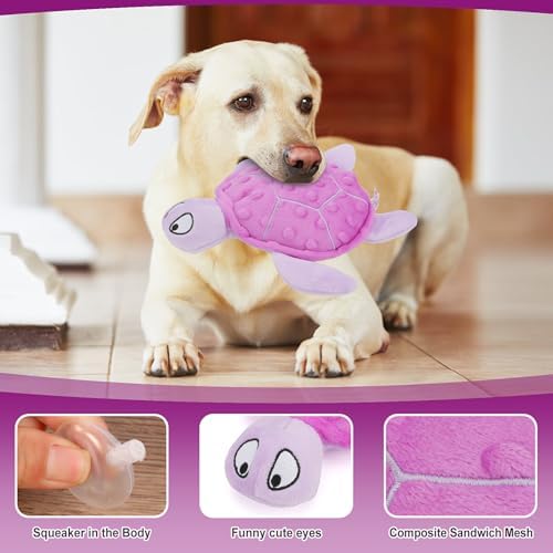 Squeaky Sea Turtle Plush Dog Toy - Durable, No Stuffing (Purple)