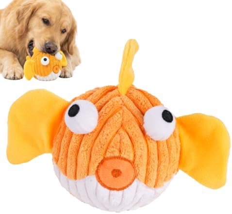 Dog Toys for Small Dogs, Squeak Plush Dog Toy with Crinkle Fins for Medium Breeds, Tough Stuffed Animal Puppy Chew Toys for Teething, Interactive Pet Supplies to Keep Them Busy