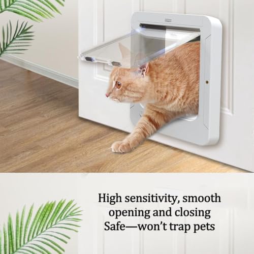 Remote Control Automatic Pet Door, Microchip Cat Flap, 11.73"x10.35", 4-Way Locking,for Windows Walls Doors (Black) White