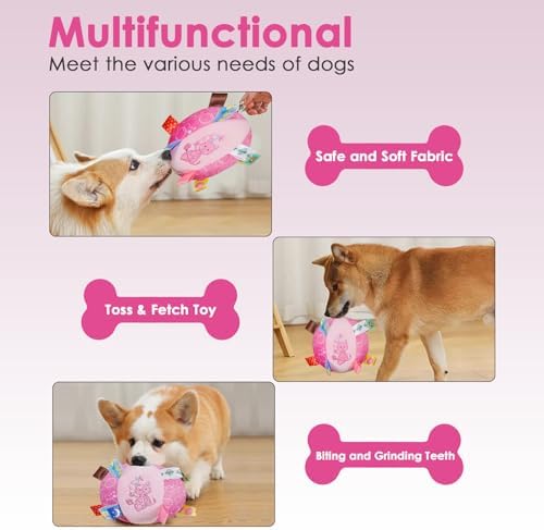 Letalong Dog Squeaky Plush Toy with Straps, 6-Inch Soft Stuffed Ball with Cotton Material and Bell Built-in, Pet Interactive Fetch Toy for Small to Large Dog