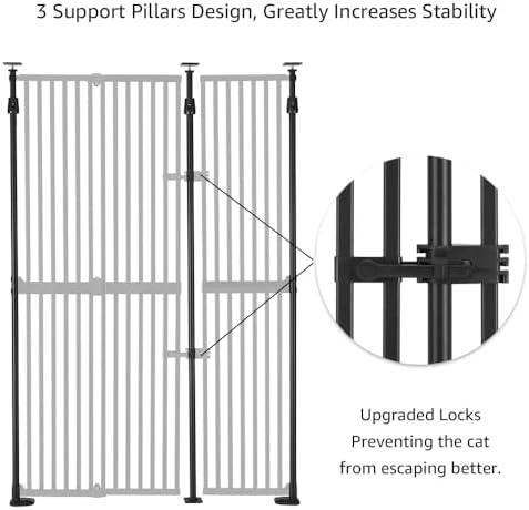 unipaws 75" High Extra Tall Cat Gate, Auto Closing and No Drilling Black | Fit for 35"-51" Wide and 75"-98" Height Opening, Safety Gate for Doorway Hallway Stairs, Cat Dog Proof, Indoor Use