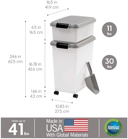 IRIS USA Dog Food Storage Container, Up to 30+11 lbs, Gray/Dark Gray