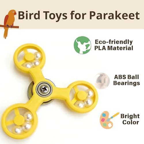 Spinning Bird-Toys Bird Cage Toys & Bird Perch Parrot-Parakeet Budgie Cockatiel Conure Macaw Chicken Parrot Enrichment Cage Accessories Small Animal Chewing Toy (Yellow Spinner)