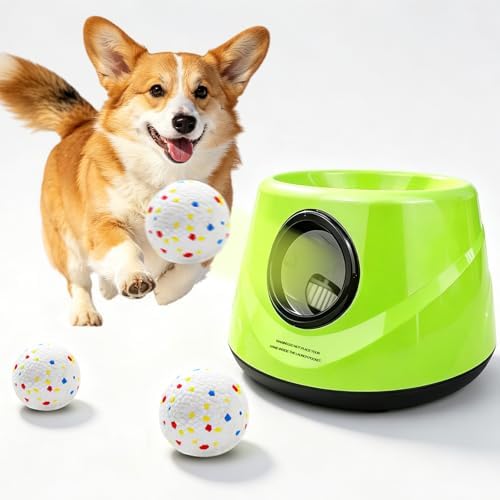Dog Ball Launcher, Automatic ball launcher for dogs, Interactive dog toys for small and medium-sized dogs (indoor/outdoor) Includes 3 ETPU balls, Ball Launcher with 3 Adjustable Distance Settings