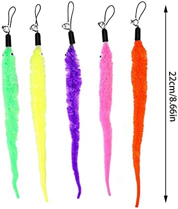 KuuGuu 24 PCS Cat Worm Toy Replacement Teaser with Bell Refills Indoor Cat's Interactive Wand and Catch Wand Soft Squiggly Worm Teaser Refills Attachment Interactive Catch Toy Accessories （6 Color）