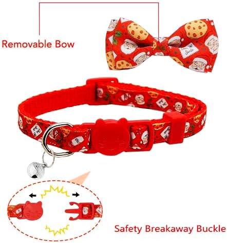 2 Pack Christmas Dear Santa & Cookie Mail Design Collars with Removable Bow Tie & Bell, Holiday Breakaway Safety Buckle Collar for Boys and Girls Kitties and Kitten(Red&Green)