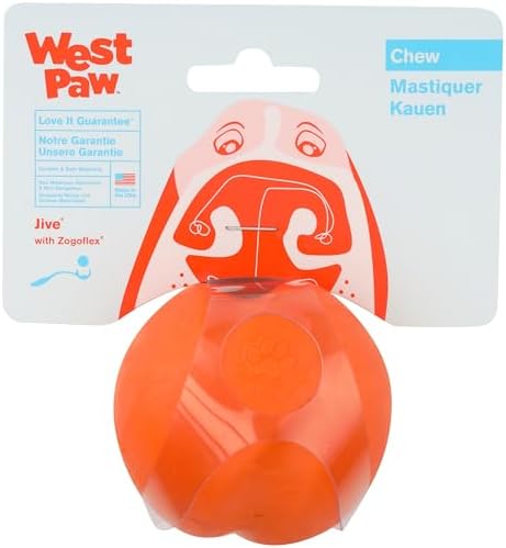 WEST PAW Zogoflex Jive Ball Dog Chew Toy – Bouncing Toys for Dogs, Fetch, Catch, Chewing, Play – Floatable, Recyclable Balls – Latex-Free, Non-Toxic, Dishwasher Safe Dog Toy, Small 2.5", Tangerine